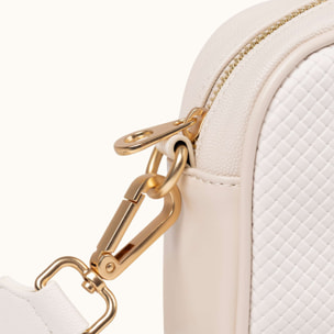 Bandolera Tipo Camera con Textura y Acabado Metálico BLOCK FUN CREAM CROSSBODY CAMERA