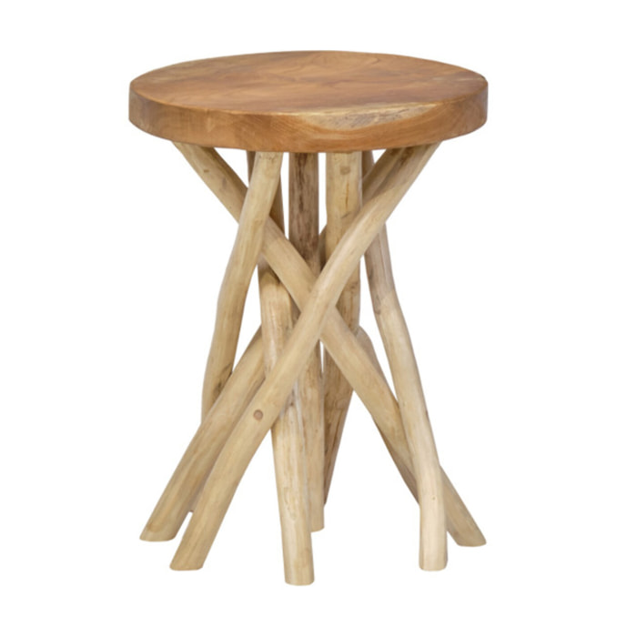 Tabouret d'appoint 40cm de haut en assemblage de bois de teck - FIGARO