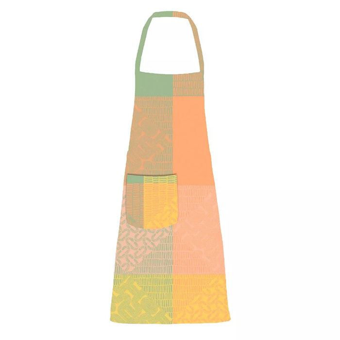 Tablier pur coton enduit motif jacquard rose jaune Mille empreintes pastel