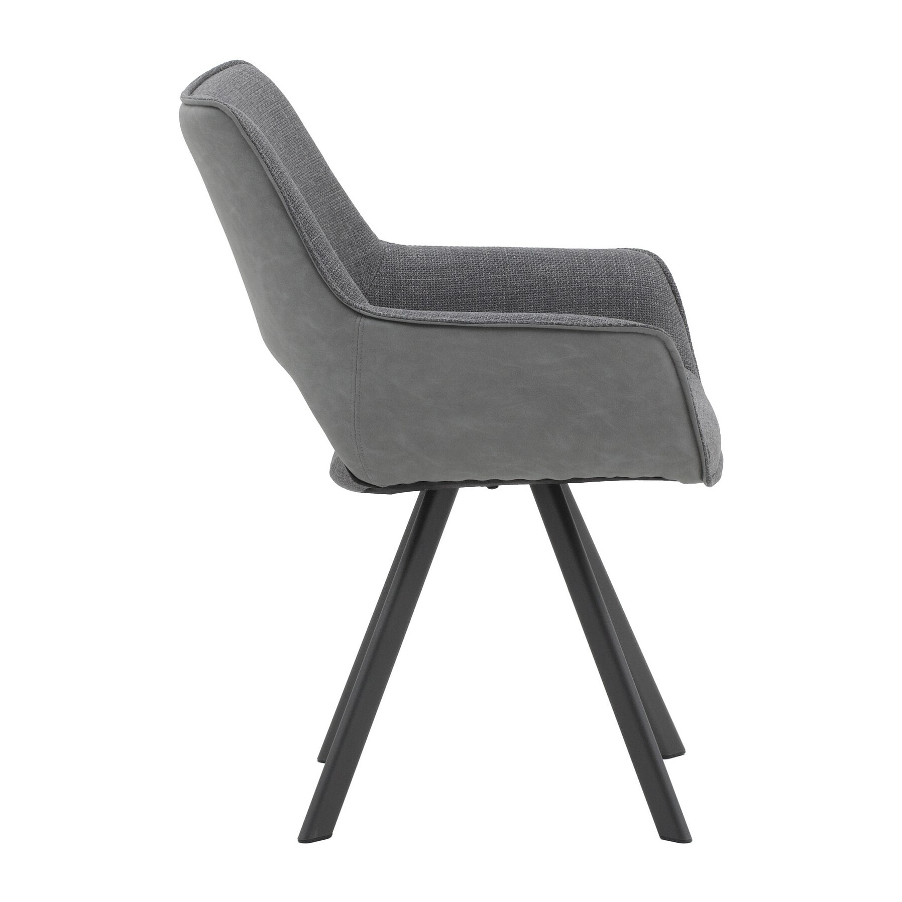 Set di 4 sedie MONTMARTRE in similpelle grigio, tessuto grigio e gambe in metallo nero, con braccioli