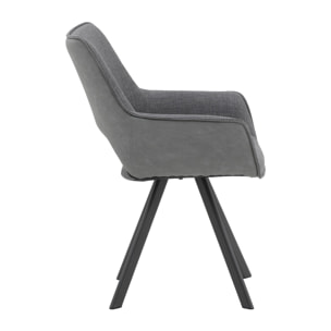 Set di 4 sedie MONTMARTRE in similpelle grigio, tessuto grigio e gambe in metallo nero, con braccioli