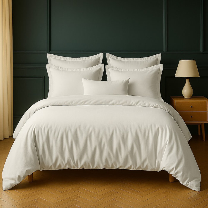 Parure Housse De Couette + 2 taies 100% Coton 57fils Ivoire