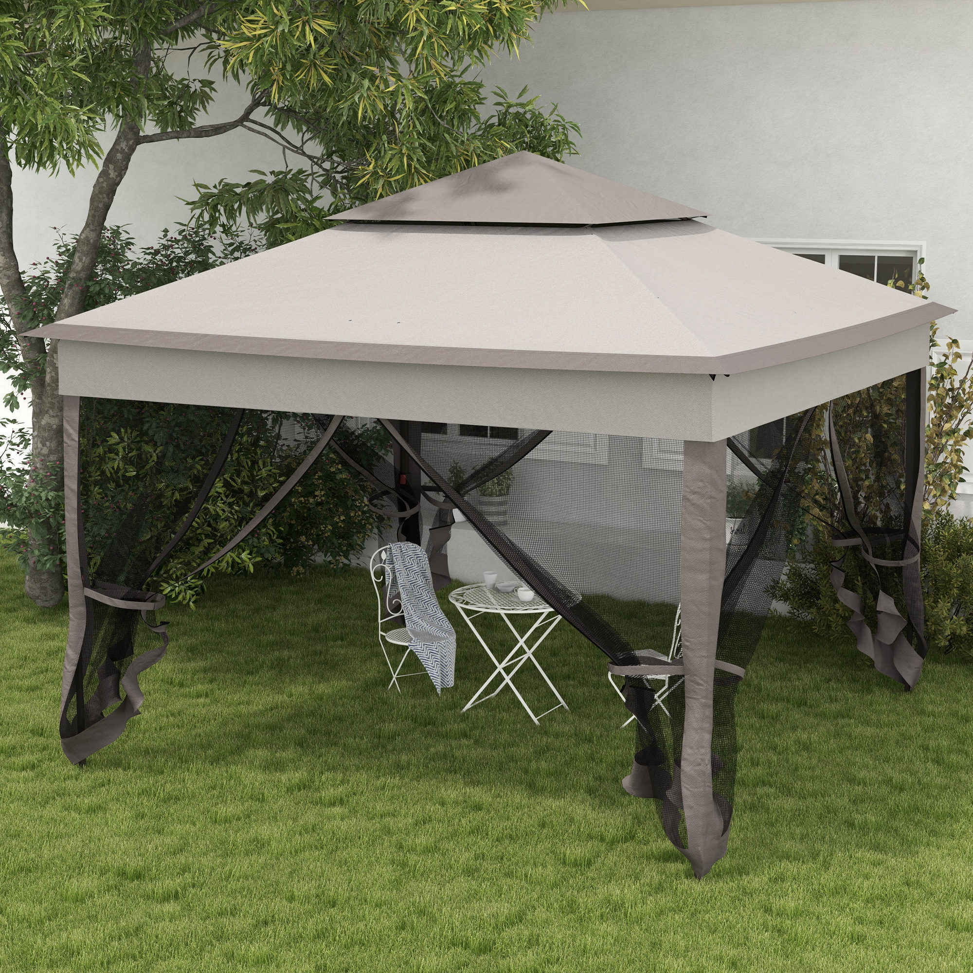 Carpa Plegable Gazebo 3,3x3,3 m Cenador Plegable con 4 Paredes Laterales de Malla Anti-UV y Bolsa de Transporte para Camping Fiestas Gris