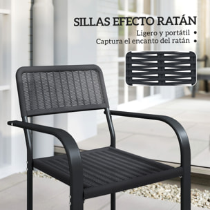 Juego de 4 Sillas de Jardín Exterior Apilables, Sillas de Comedor Exterior Efecto Ratán, con Reposabrazos, Marco de Acero, Resistente a la Intemperie y Ligero, 55x60x83 cm, Negro