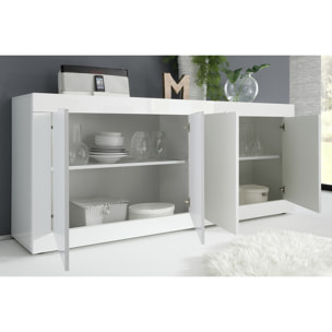 Buffet design blanc laqué brillant 4 portes L207 cm LATTE