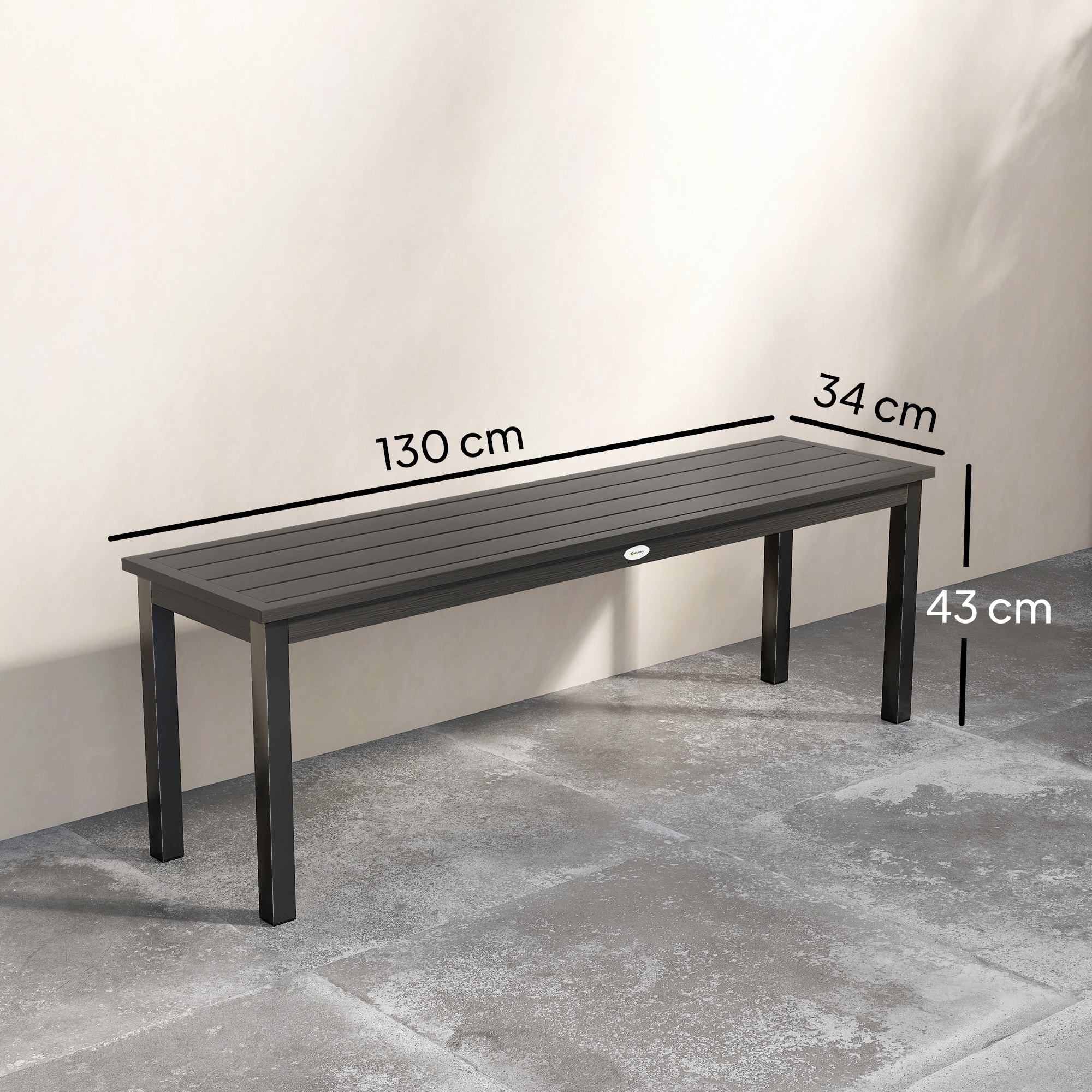 Banc de jardin 2 places lattes effet bois métal gris