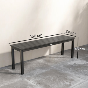 Banc de jardin 2 places lattes effet bois métal gris