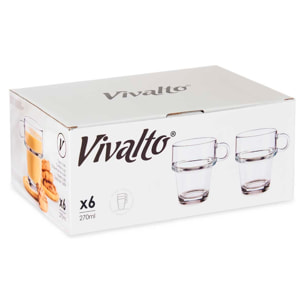 PACK 6 TAZZE IN VETRO IMPILABILI 270 ML CON MANICO