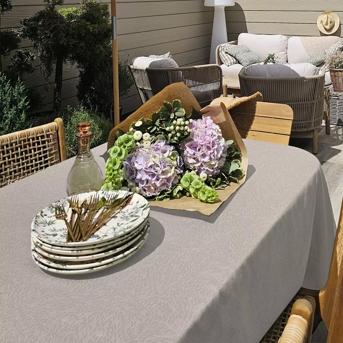 Nappe pur coton motif jacquard beige Paradia lin