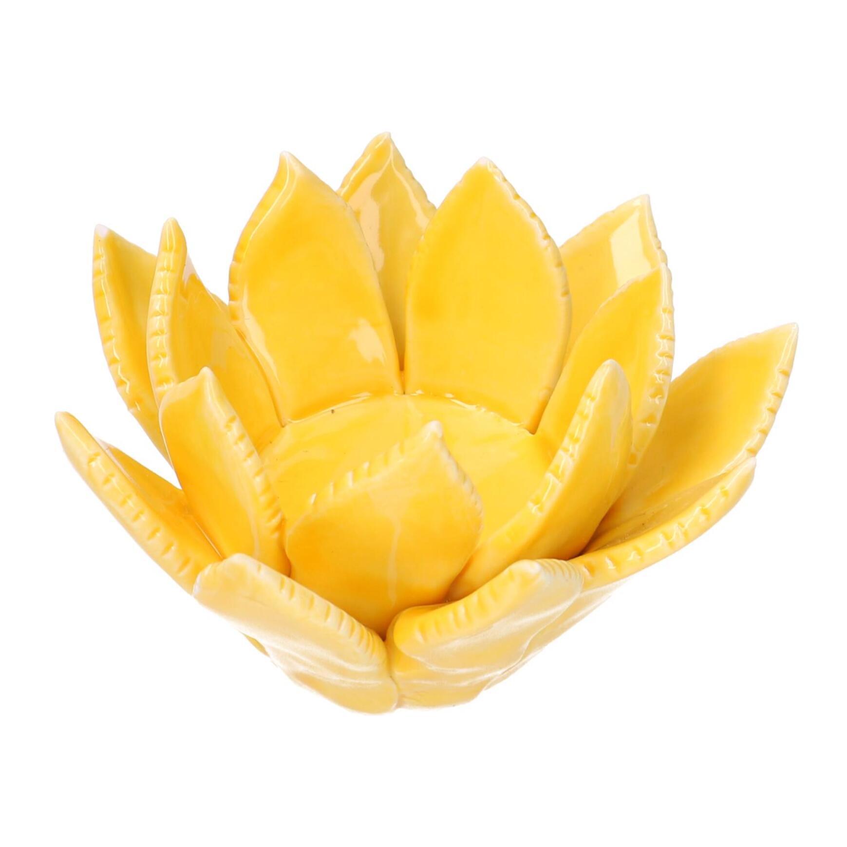 Portacandele Frida in ceramica da 1 posto giallo tondo cmø10h6