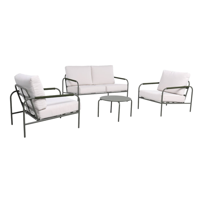Salon de jardin LUANDA en acier. 4 places kaki