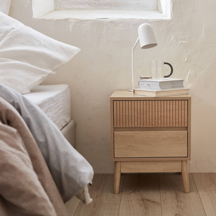 Lot de 2 tables de chevet deux tiroirs. décor bois et piétement en pin - Linear