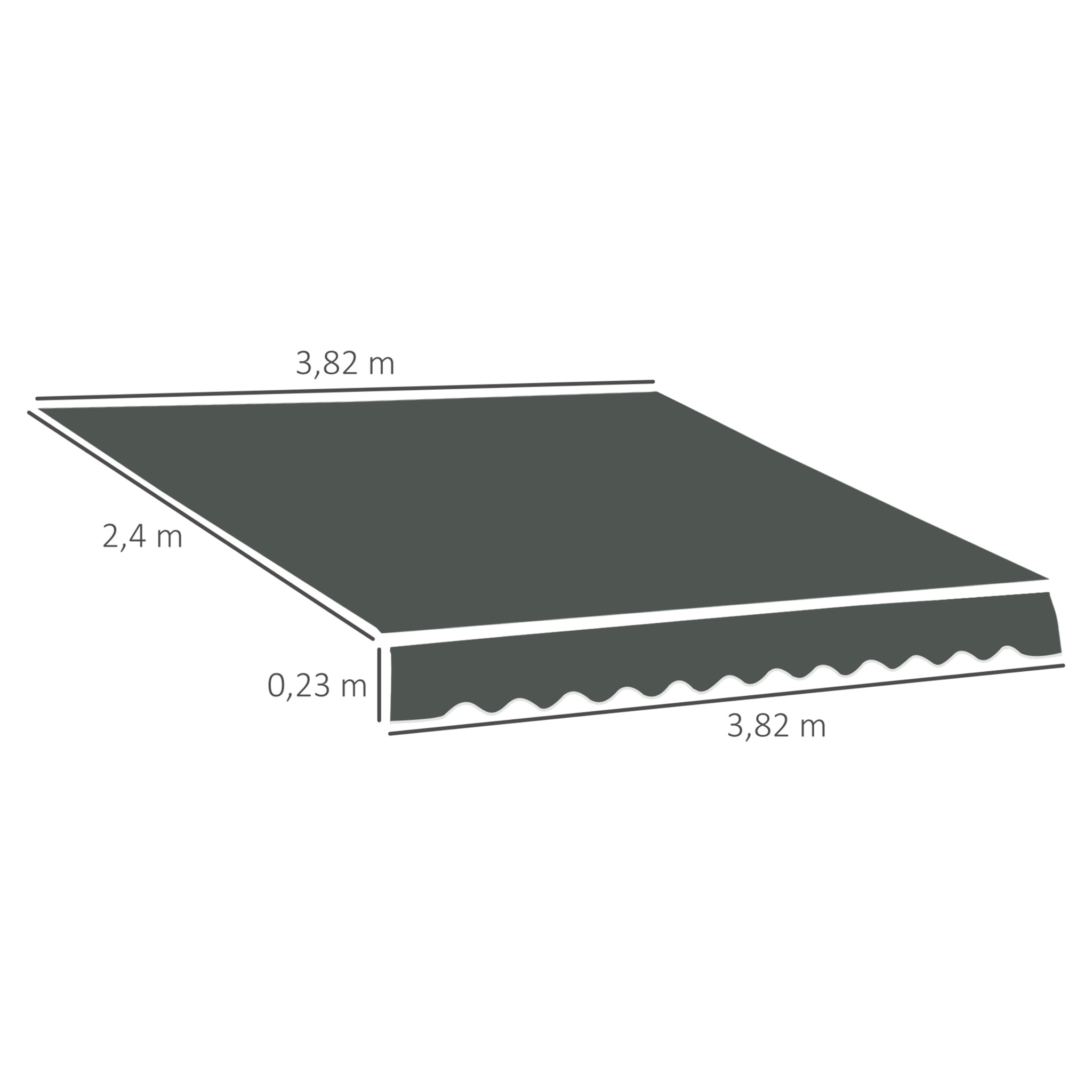 Techo de Repuesto para Toldo, 382x240 cm, Lona para Toldo con Dobladillo, Protección UV, Impermeable, Tela de Repuesto para Patio, Terraza, Jardín, Balcón, Gris