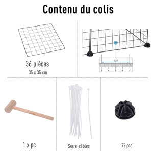 Cage parc enclos pour animaux domestiques L 146 x l 73 x H 73 cm modulable 2 niveaux 36 panneaux bords arrondis fil métallique noir