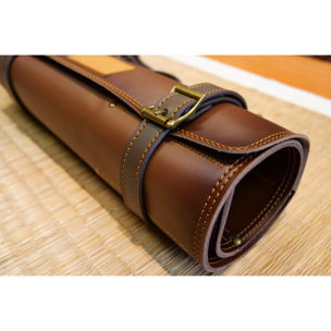 Mallette de rangement en cuir 6 couteaux couleur Brun foncé