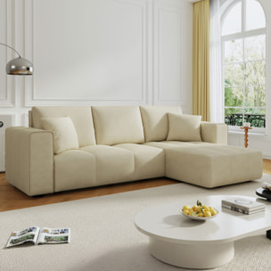 WORTHING Canapé d'angle convertible 4 places avec coffre en velours beige