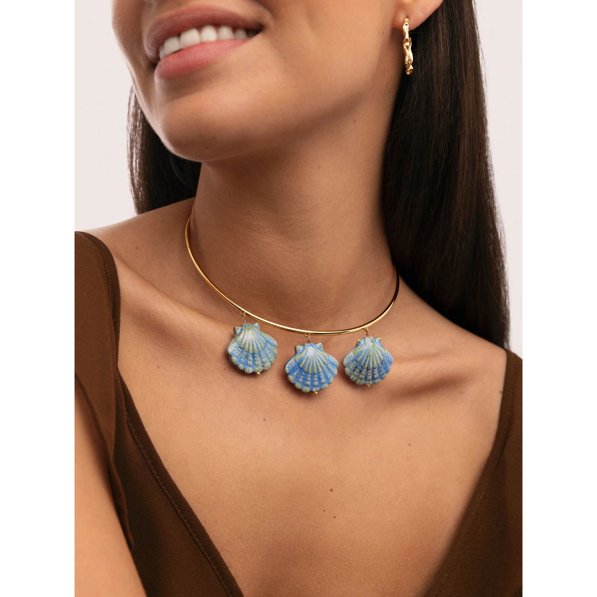Choker Shelly Blue Acero Baño Oro