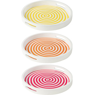J-line plateau Rond - bois - rose/orange/jaune - 3 pcs