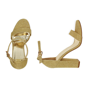 Sandali oro glitter, tacco 10,5 cm