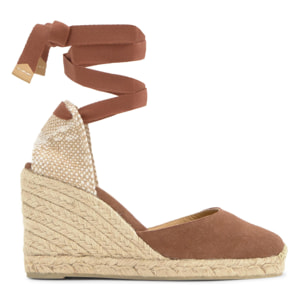 Alpargata de cuña 6 cm en lona de algodón con cintas al tobillo y talonera trenzada