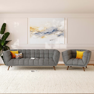 Fauteuil capitonné en tissu gris - Carmen