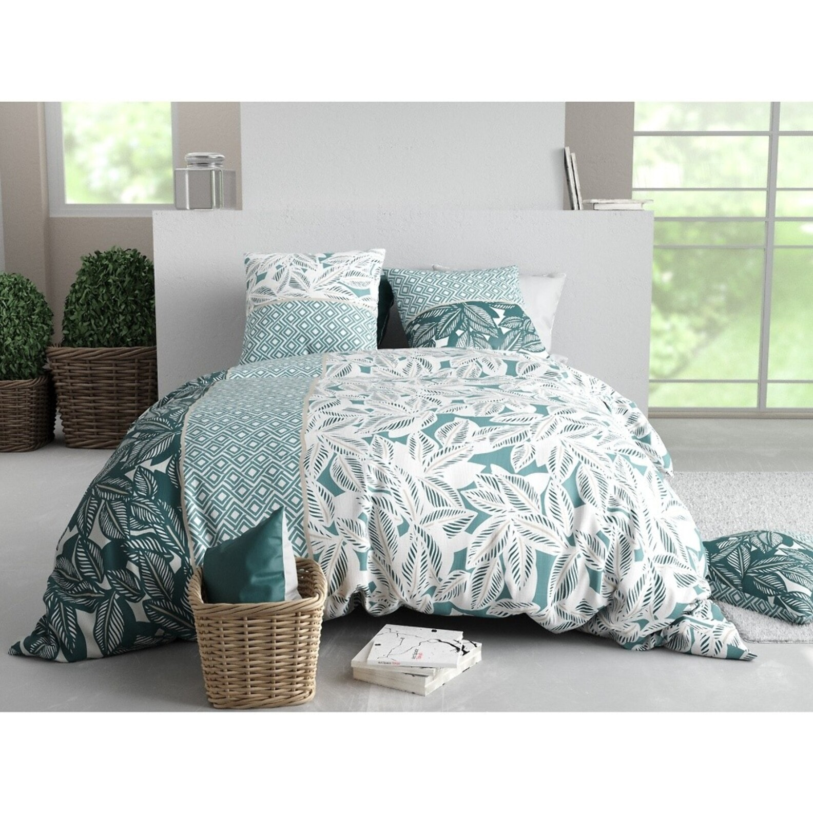 Parure housse de couette 100% coton 57fils + 2 taies