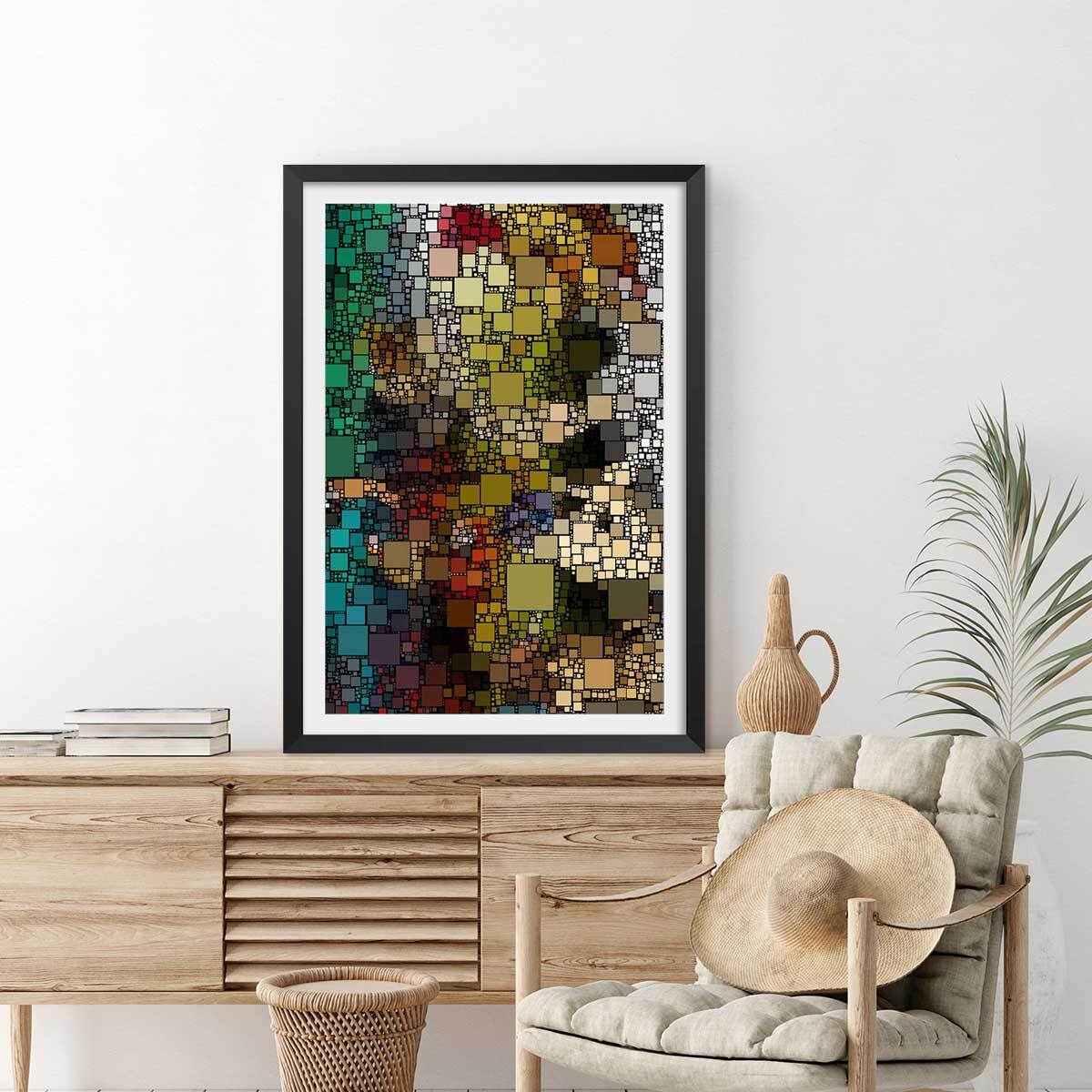 Affiche vitraux sagrada familia Affiche + cadre en bois - Noir