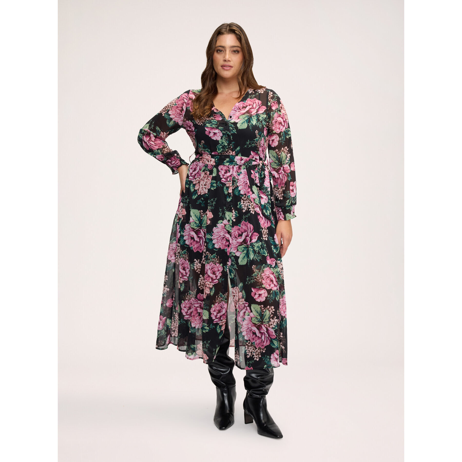 Fiorella Rubino - Vestito lungo con stampa floreale - Nero