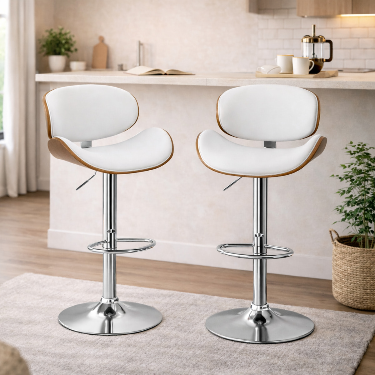 Lot de 2 tabourets de bar – Réglables et pivotants – Dossier et repose-pieds