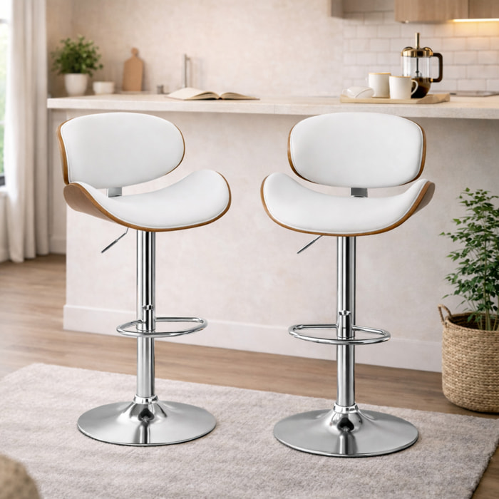 Lot de 2 tabourets de bar – Réglables et pivotants – Dossier et repose-pieds
