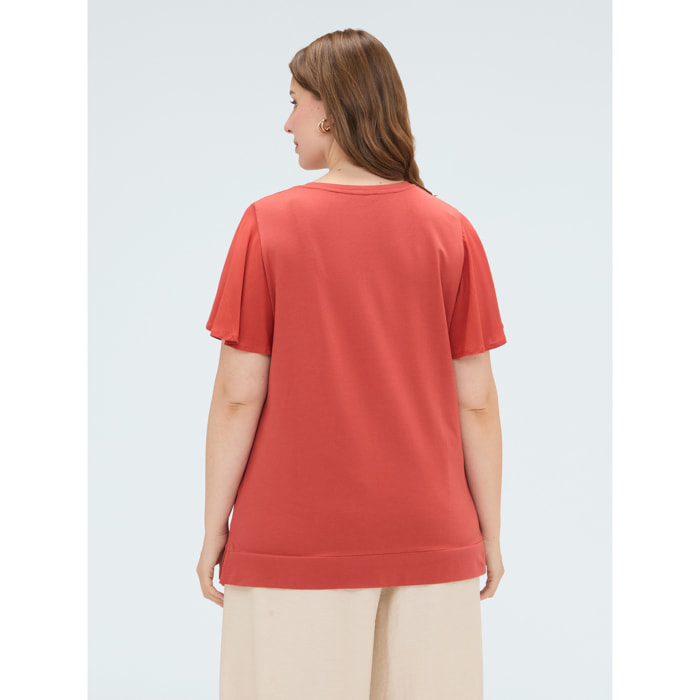 Fiorella Rubino - T-shirt in cotone con stampa e paillettes - Arancione