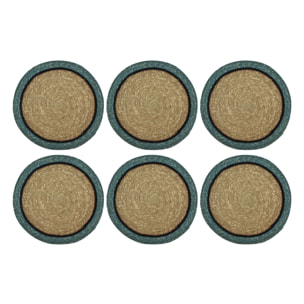 Lot de 6 sets de table en jonc de mer naturel et bleu d38cm IRIS