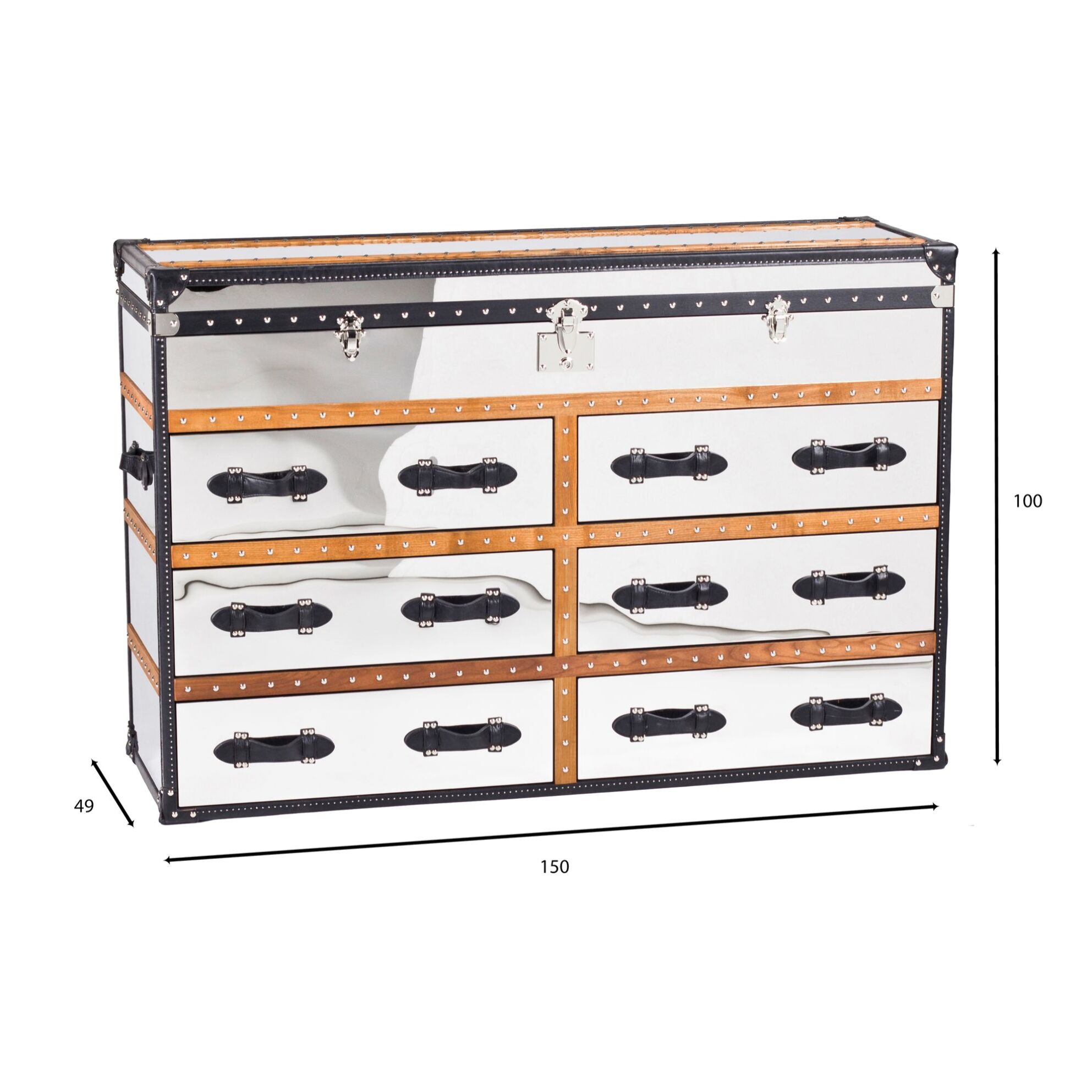 Commode 6 tiroirs en acier inoxydable et cuir  ILLIADE