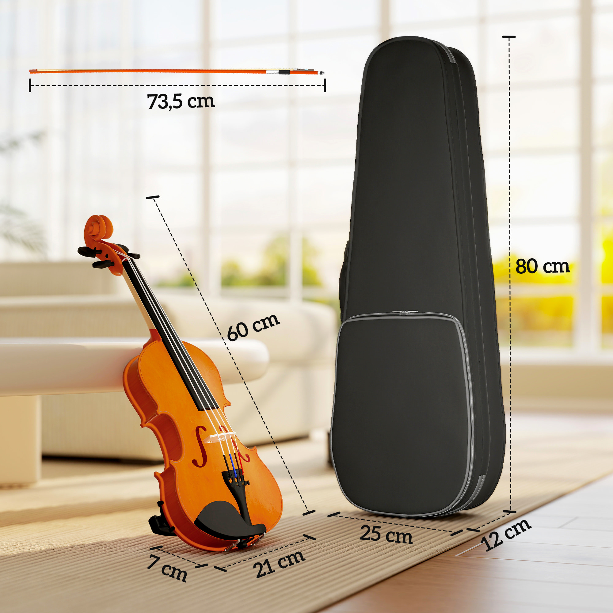 Violín 4/4 de Tamaño Completo de Madera, Set de Violín para Principiantes, Adultos y Niños, con Estuche Ligero, Arco, Colofonia, Afinadores, Cuerdas y Soporte para Hombro, Marrón