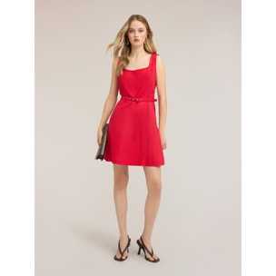 Motivi - Vestido corto de algodón con cinturón - Rojo