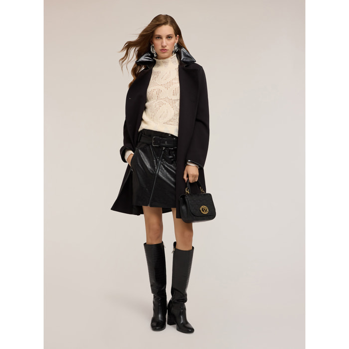 Motivi - Abrigo de poliéster y viscosa con aplicaciones de charol - Negro