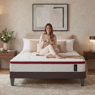 Matelas Hybride HARMONIE Ressorts Ensachés & Mémoire de Forme, 27 cm, Soutien Ferme, 4 Poignées, Garantie 10 ans