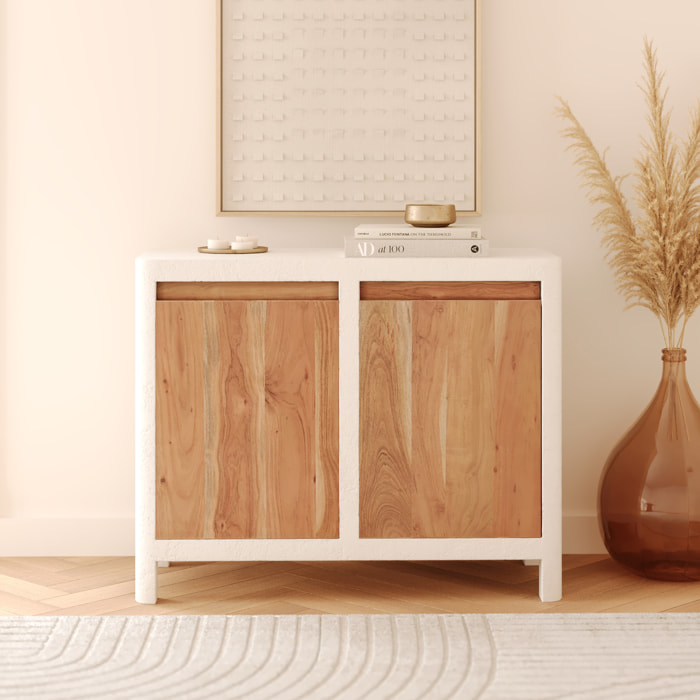 Petit buffet en béton blanc cassé et bois d'acacia - Tierra