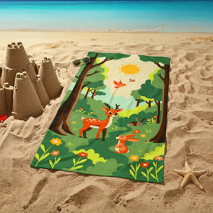 Serviette de plage microfibre enfant - Foret - 70x140cm - 220g/m²