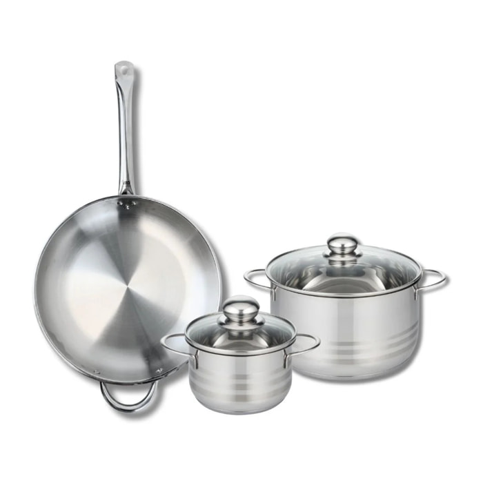 Ensemble de 1 Poêle de cuisson 32 cm et 2 faitouts 16 et 24 cm Elo Profi Brillant
