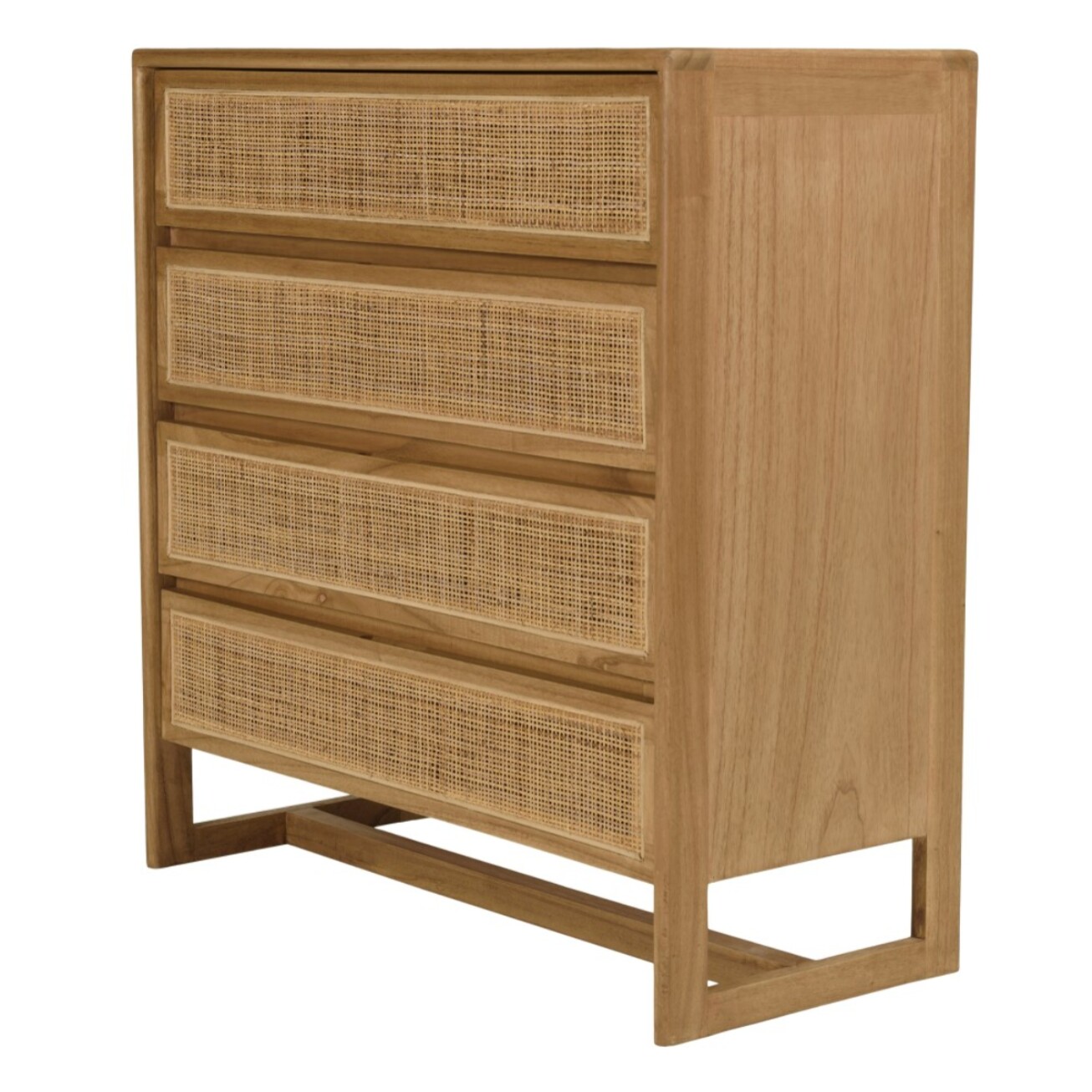 AMY - Commode 4 tiroirs 90cm en bois de mindi et rotin naturel