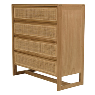 AMY - Commode 4 tiroirs 90cm en bois de mindi et rotin naturel