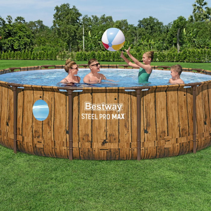 Bestway Piscine hors sol tubulaire ronde Bestway Steel Pro Max 427 x 107 cm Splashview décor bois