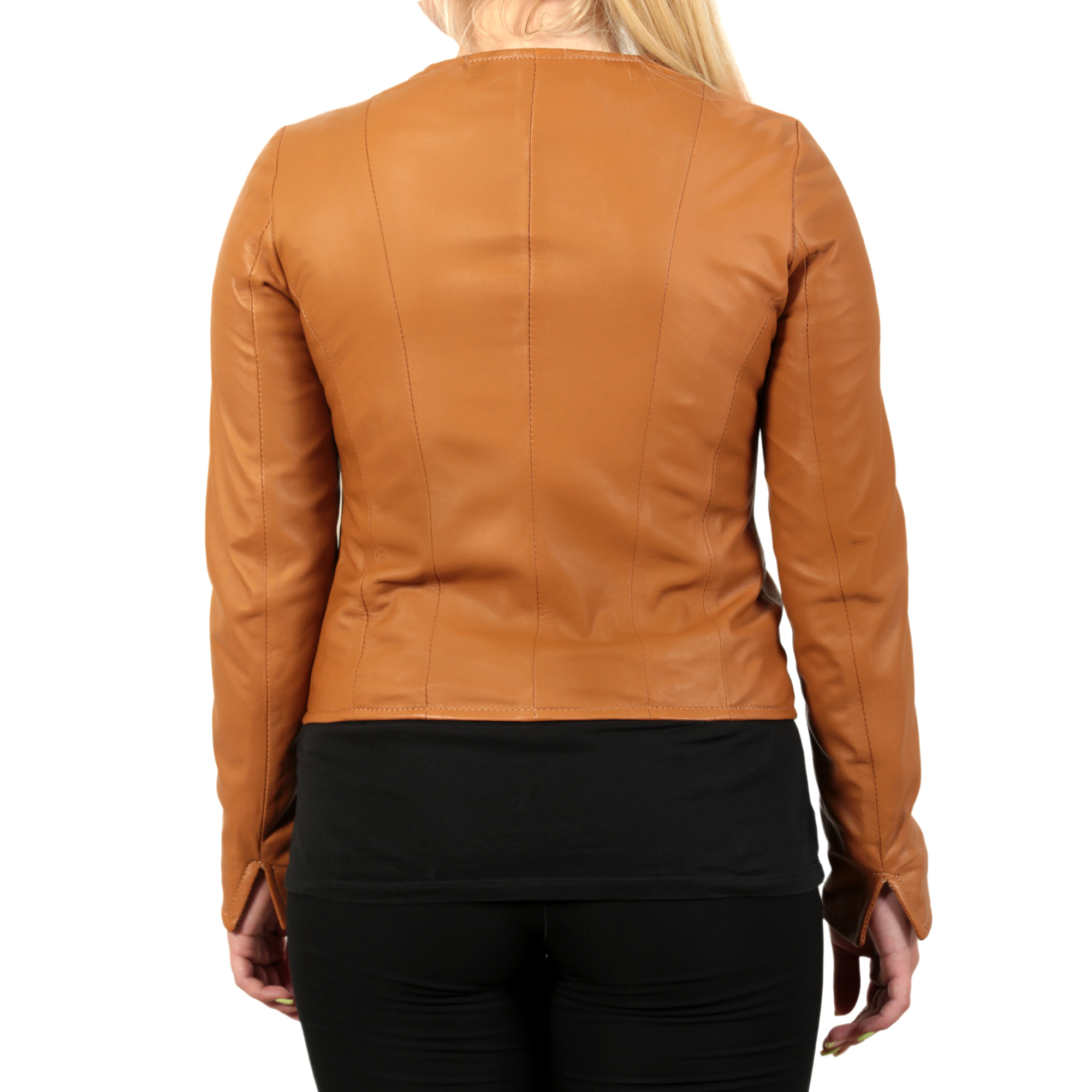 Giubbino in pelle di vitello nappa Cuoio-Slim Fit