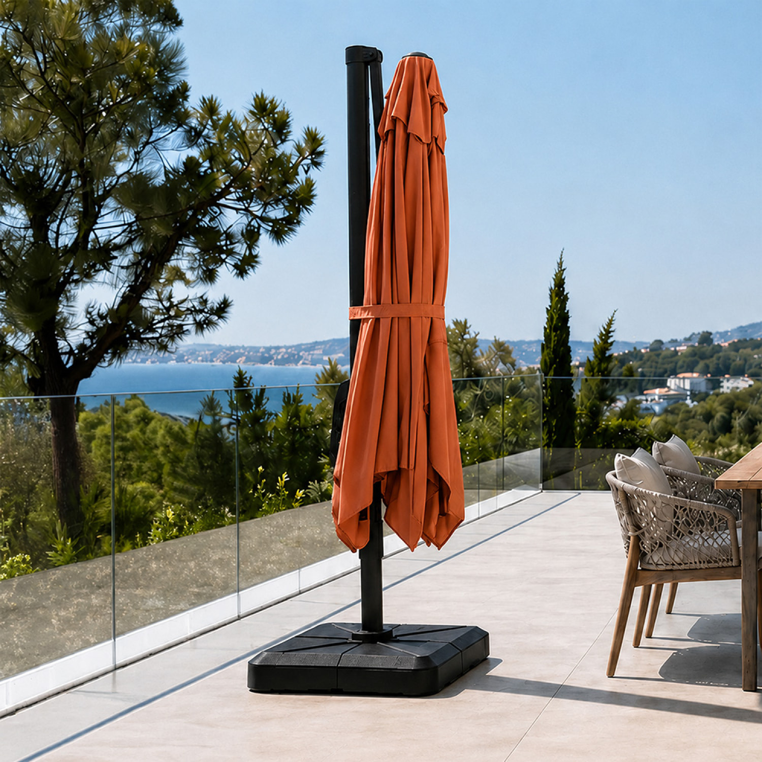Parasol rectangulaire 2x3m déporté rotatif terracota OTA