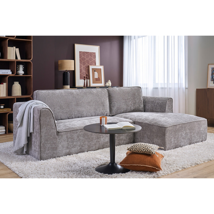 Canapé d'angle droit design en tissu effet velours texturé gris 3 places GRAMMY