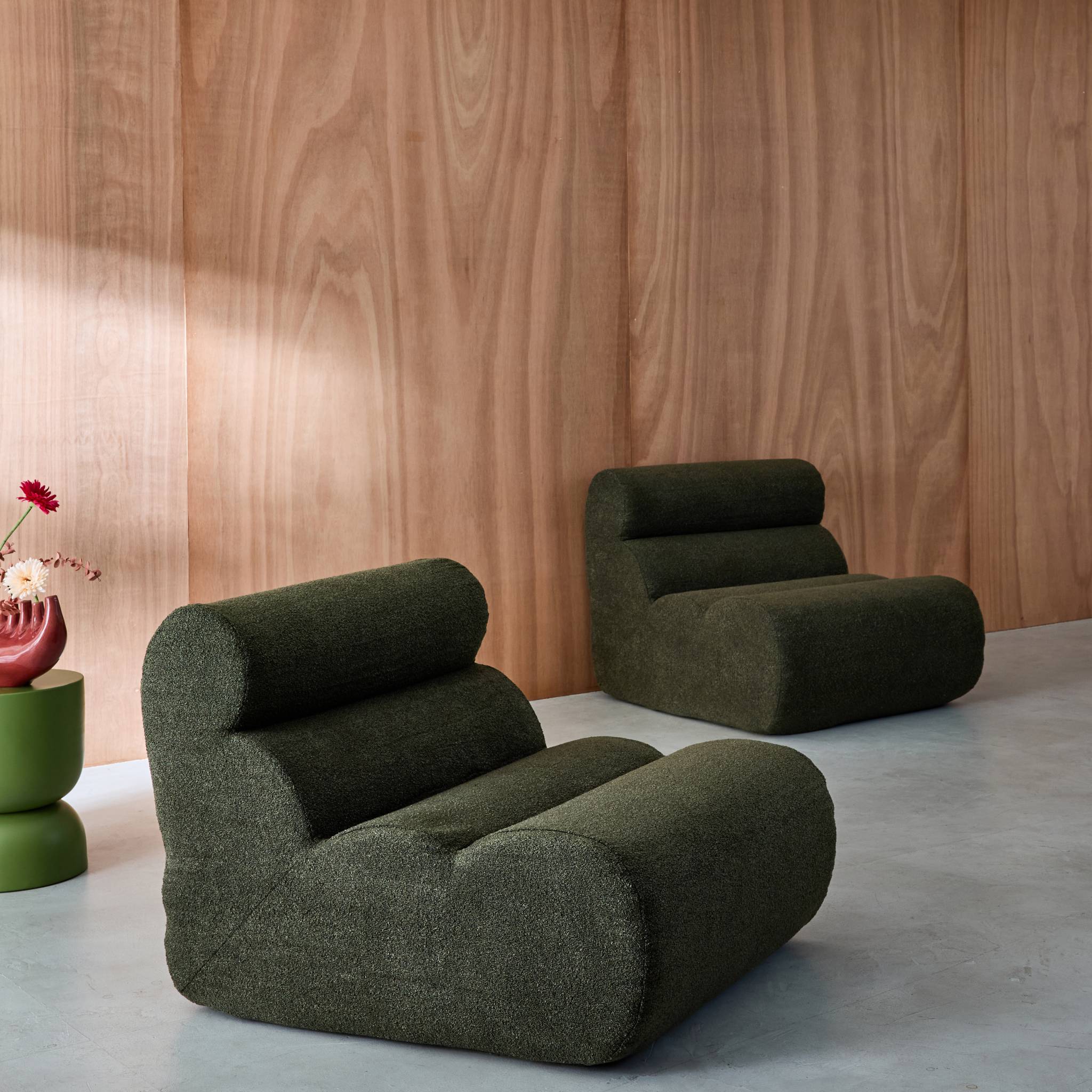 Lot de 2 chauffeuses bouclette texturée kaki 1 place - L 81 x P 99 x H 75cm - Nova