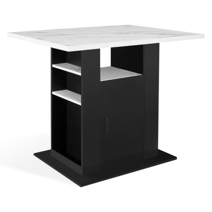 Ilot central de cuisine Théo L110cm effet marbre et noir