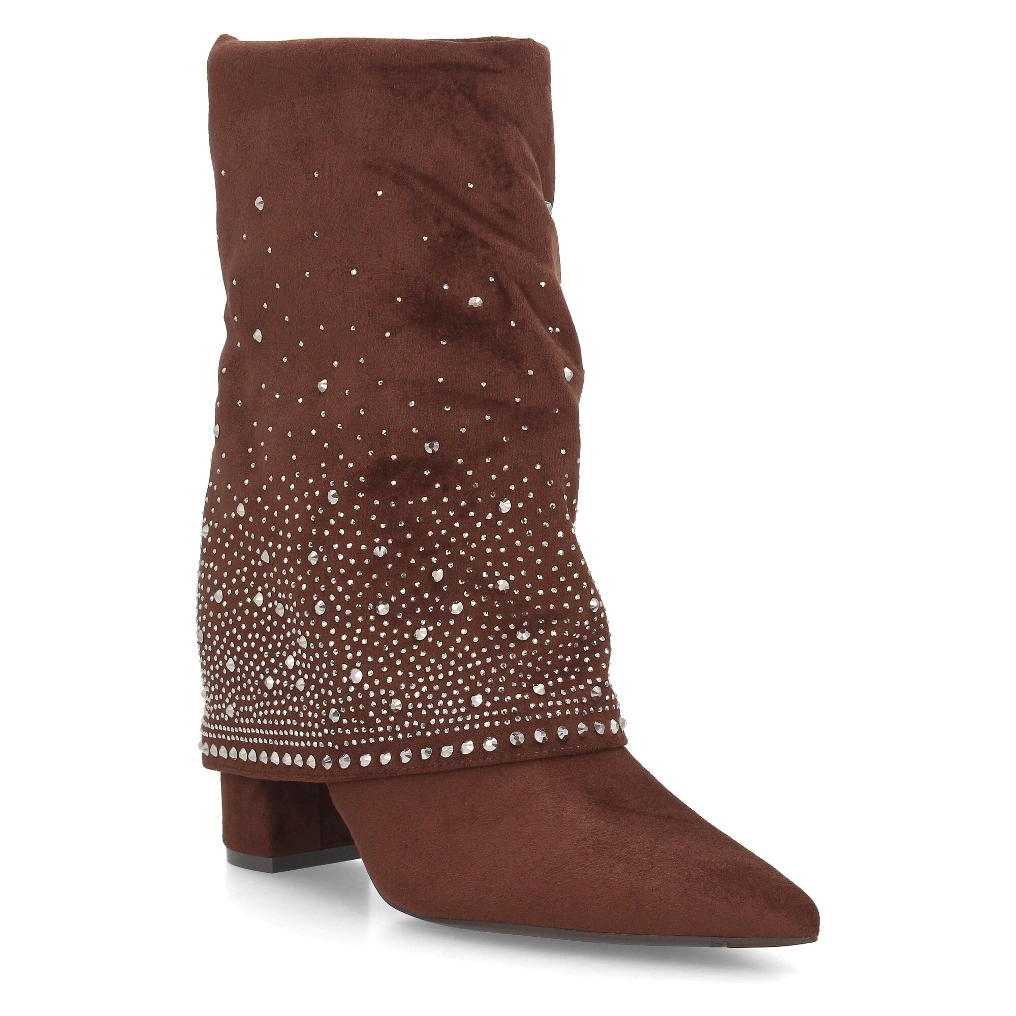 Botas con pedrería y tacón ancho para mujer