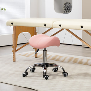 Taburete con Ruedas Taburete Giratorio Cosmético con Altura Ajustable Asiento Acolchado y Amplio Dentista Peluquería Carga 120 kg 52x53x49-61 cm Rosa